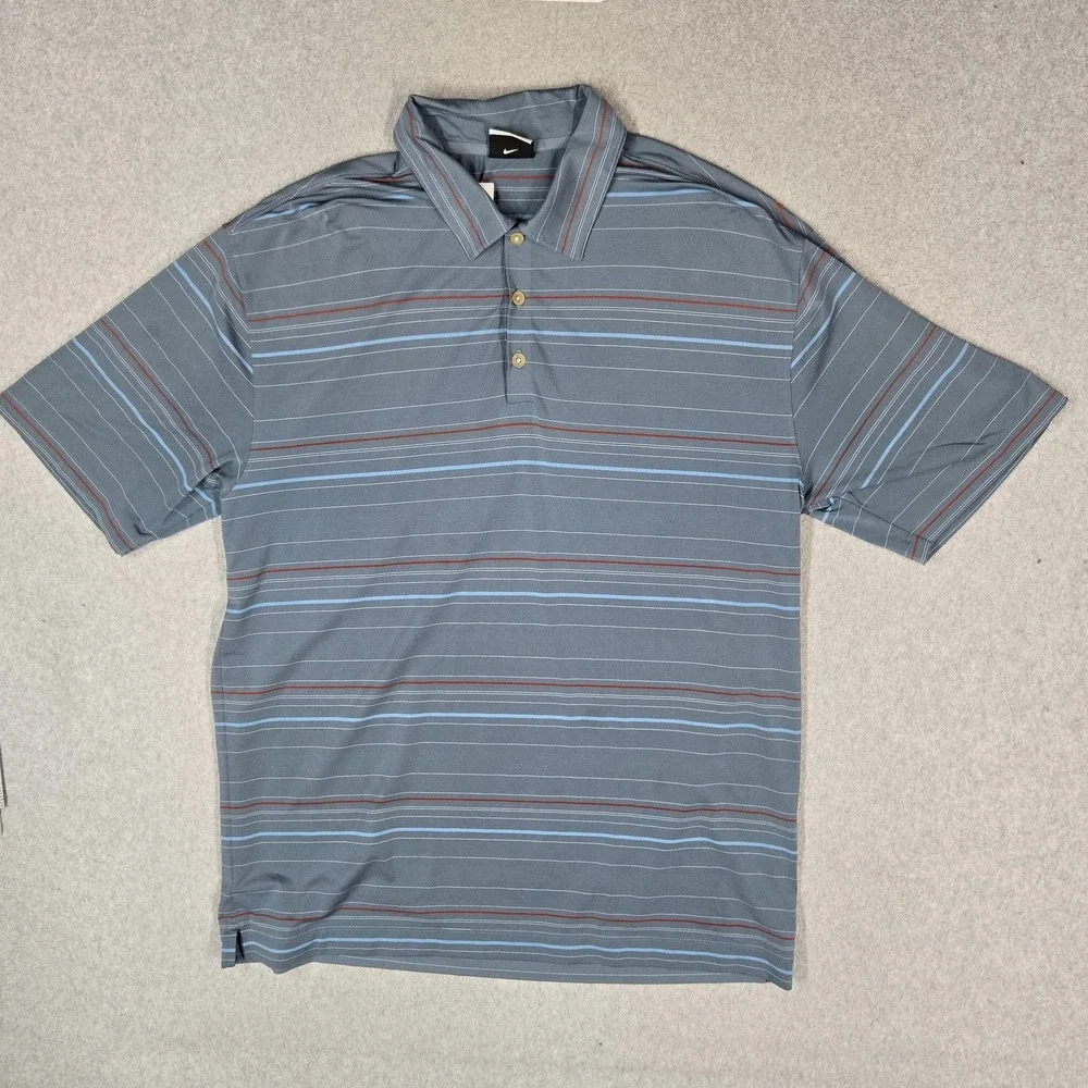 Nike Men Polo XL Blue Striped Nike FIT DRY Golf Activewear Short Sleeve Collar